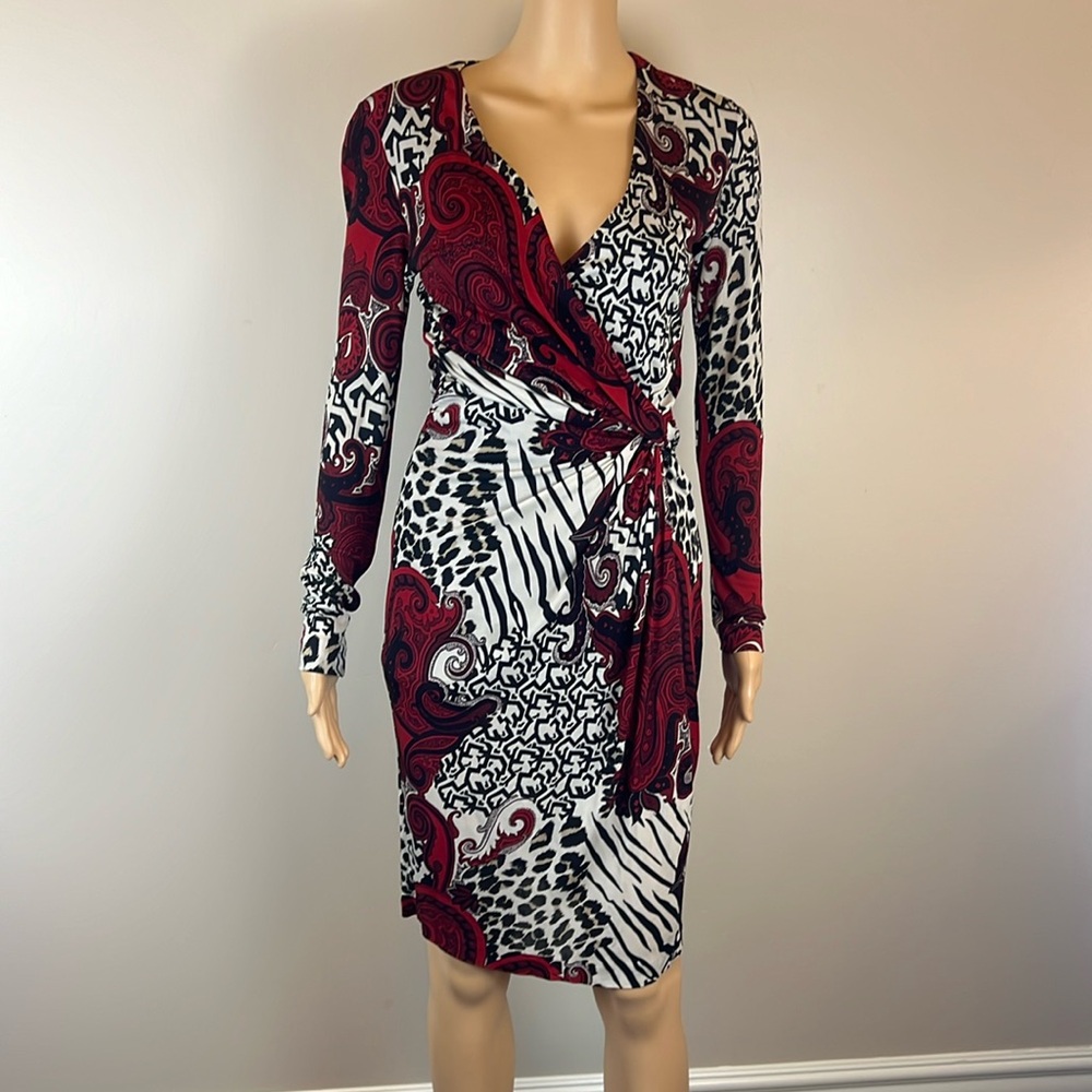 Etro Multi Print Ruched V-Neck Dress